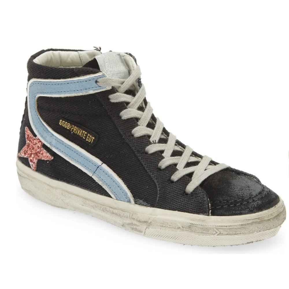 Golden Goose Slide 37 Navy with Pink Star NEW